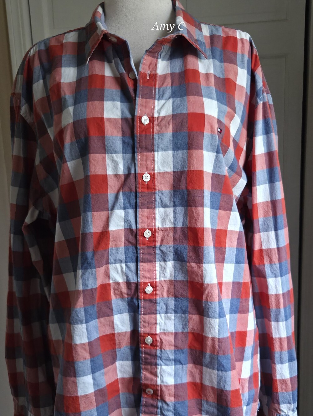Tommy Hilfiger Red, Blue & White Plaid Button-Down Shirt Size XXL